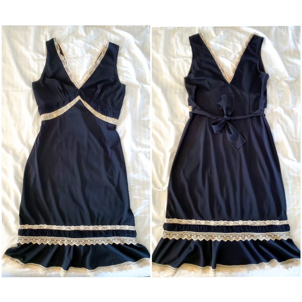 Moda International black with cream lace dress